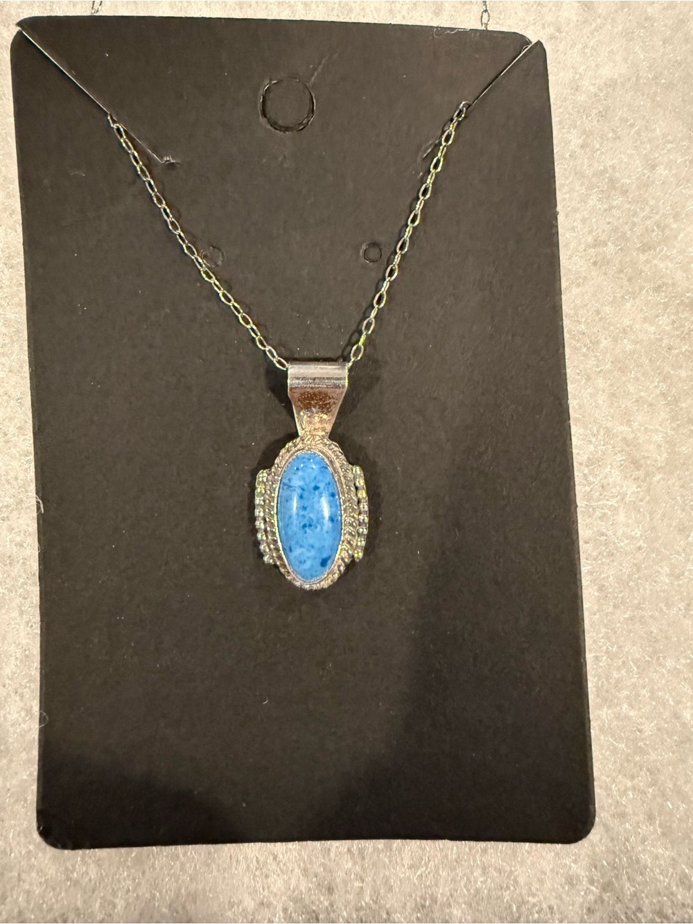 Blue and Silver Oval Stone Pendant Necklace - Women Jewelry